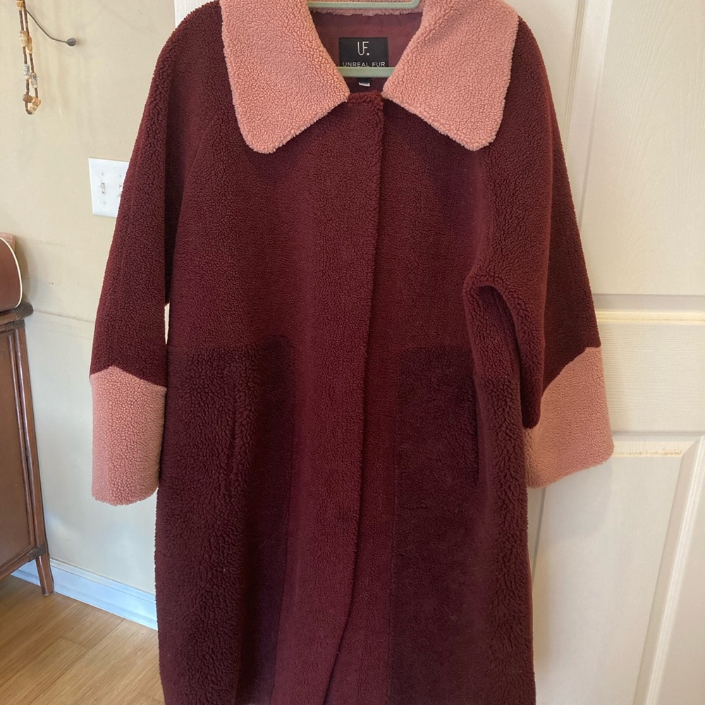 FREE PEOPLE Burgundy and Pink Coat